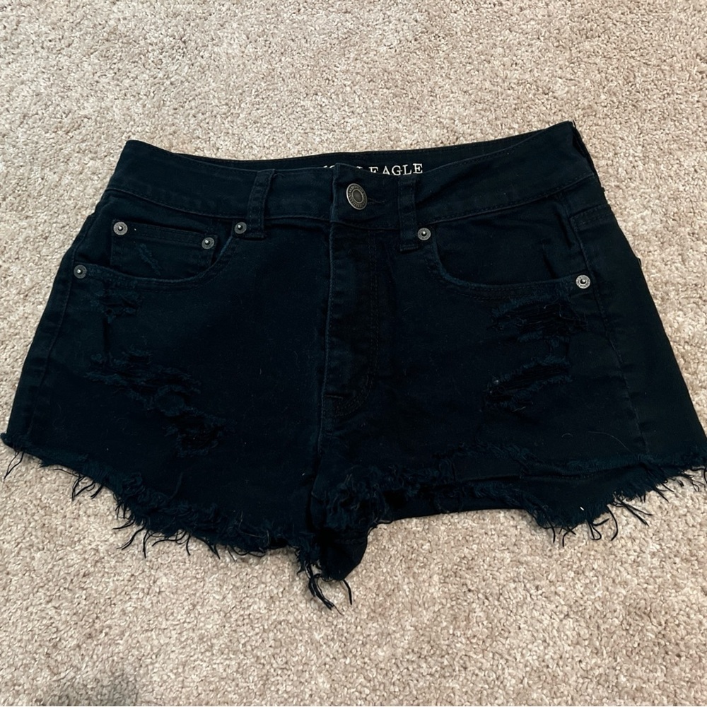 American Eagle Outfitters Black Jean Shorts Distressed High-Waisted size 6